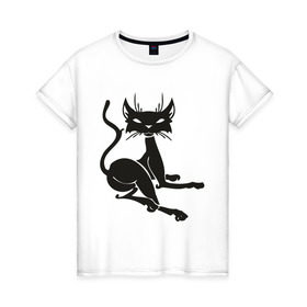 Женская футболка хлопок с принтом Кошечка (6) в Курске, 100% хлопок | прямой крой, круглый вырез горловины, длина до линии бедер, слегка спущенное плечо | cats | кошечка | кошка