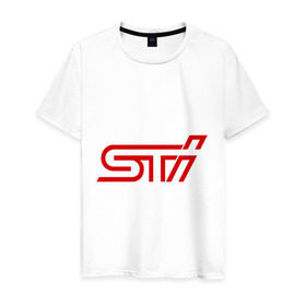 Мужская футболка хлопок с принтом STI в Курске, 100% хлопок | прямой крой, круглый вырез горловины, длина до линии бедер, слегка спущенное плечо. | impreza | sti | subaru | subaru impreza wrx sti | wrx | субару | субару импреза