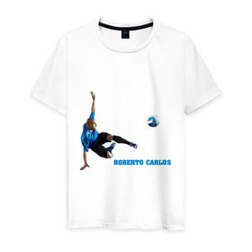 Мужская футболка хлопок с принтом Roberto Carlos(2) в Курске, 100% хлопок | прямой крой, круглый вырез горловины, длина до линии бедер, слегка спущенное плечо. | анжи