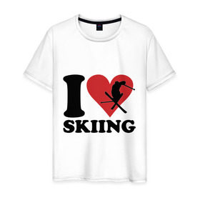 Мужская футболка хлопок с принтом I love skiing - Я люблю кататься на лыжах в Курске, 100% хлопок | прямой крой, круглый вырез горловины, длина до линии бедер, слегка спущенное плечо. | Тематика изображения на принте: i love | love skiing | зима | зимние виды спорта | каткться | лыжи | лыжник | люблю лыжи