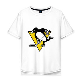 Мужская футболка хлопок Oversize с принтом Pittsburgh Penguins в Курске, 100% хлопок | свободный крой, круглый ворот, “спинка” длиннее передней части | пингвин