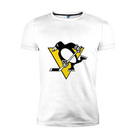 Мужская футболка премиум с принтом Pittsburgh Penguins в Курске, 92% хлопок, 8% лайкра | приталенный силуэт, круглый вырез ворота, длина до линии бедра, короткий рукав | пингвин