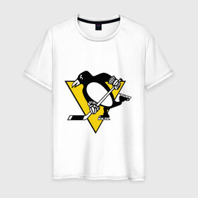 Мужская футболка хлопок с принтом Pittsburgh Penguins в Курске, 100% хлопок | прямой крой, круглый вырез горловины, длина до линии бедер, слегка спущенное плечо. | пингвин