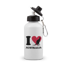 Бутылка спортивная с принтом I love Australia в Курске, металл | емкость — 500 мл, в комплекте две пластиковые крышки и карабин для крепления | Тематика изображения на принте: i love | i love australia | кенгуру | я люблю | я люблю австралию