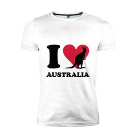 Мужская футболка премиум с принтом I love Australia в Курске, 92% хлопок, 8% лайкра | приталенный силуэт, круглый вырез ворота, длина до линии бедра, короткий рукав | i love | i love australia | кенгуру | я люблю | я люблю австралию