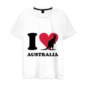 Мужская футболка хлопок с принтом I love Australia в Курске, 100% хлопок | прямой крой, круглый вырез горловины, длина до линии бедер, слегка спущенное плечо. | i love | i love australia | кенгуру | я люблю | я люблю австралию
