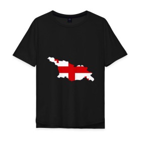 Мужская футболка хлопок Oversize с принтом Грузия (Georgia) в Курске, 100% хлопок | свободный крой, круглый ворот, “спинка” длиннее передней части | Тематика изображения на принте: georgia | грузия | карта грузии | флаг грузии
