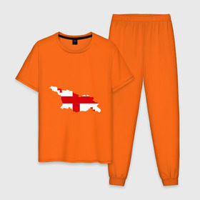 Мужская пижама хлопок с принтом Грузия (Georgia) в Курске, 100% хлопок | брюки и футболка прямого кроя, без карманов, на брюках мягкая резинка на поясе и по низу штанин
 | georgia | грузия | карта грузии | флаг грузии