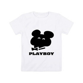 Детская футболка хлопок с принтом Playboy mishka в Курске, 100% хлопок | круглый вырез горловины, полуприлегающий силуэт, длина до линии бедер | Тематика изображения на принте: mishka | playboy | медведь | мишка | олимпиада 80 | олимпийский мишка | плейбой