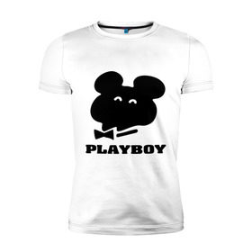 Мужская футболка премиум с принтом Playboy mishka в Курске, 92% хлопок, 8% лайкра | приталенный силуэт, круглый вырез ворота, длина до линии бедра, короткий рукав | mishka | playboy | медведь | мишка | олимпиада 80 | олимпийский мишка | плейбой