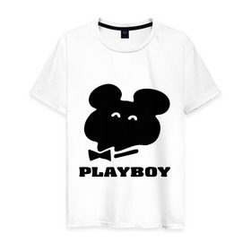 Мужская футболка хлопок с принтом Playboy mishka в Курске, 100% хлопок | прямой крой, круглый вырез горловины, длина до линии бедер, слегка спущенное плечо. | Тематика изображения на принте: mishka | playboy | медведь | мишка | олимпиада 80 | олимпийский мишка | плейбой