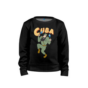 Детский свитшот хлопок с принтом Cuba - Fidel Castro в Курске, 100% хлопок | круглый вырез горловины, эластичные манжеты, пояс и воротник | Тематика изображения на принте: castro | cuba | fidel | кастро | куба | лидер | фидель