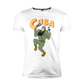 Мужская футболка премиум с принтом Cuba - Fidel Castro в Курске, 92% хлопок, 8% лайкра | приталенный силуэт, круглый вырез ворота, длина до линии бедра, короткий рукав | castro | cuba | fidel | кастро | куба | лидер | фидель