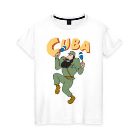 Женская футболка хлопок с принтом Cuba - Fidel Castro в Курске, 100% хлопок | прямой крой, круглый вырез горловины, длина до линии бедер, слегка спущенное плечо | castro | cuba | fidel | кастро | куба | лидер | фидель