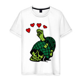 Мужская футболка хлопок с принтом Turtle `s Love в Курске, 100% хлопок | прямой крой, круглый вырез горловины, длина до линии бедер, слегка спущенное плечо. | turtles love | каска | любовь | черепаха | черепашка | черепашки
