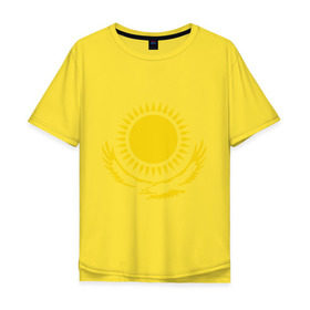 Мужская футболка хлопок Oversize с принтом Казахстан в Курске, 100% хлопок | свободный крой, круглый ворот, “спинка” длиннее передней части | астана | герб казахстана | казах | казахстан | казахстанказахия