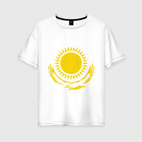 Женская футболка хлопок Oversize с принтом Казахстан в Курске, 100% хлопок | свободный крой, круглый ворот, спущенный рукав, длина до линии бедер
 | астана | герб казахстана | казах | казахстан | казахстанказахия