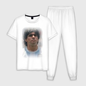 Мужская пижама хлопок с принтом Diego Maradona (2) в Курске, 100% хлопок | брюки и футболка прямого кроя, без карманов, на брюках мягкая резинка на поясе и по низу штанин
 | Тематика изображения на принте: diego maradona | footballplayer | болельщикам | диего марадона | евро 2012 | футбол | футболист