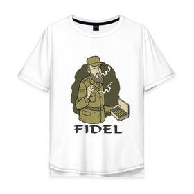 Мужская футболка хлопок Oversize с принтом Fidel Castro - Фидель Кастро в Курске, 100% хлопок | свободный крой, круглый ворот, “спинка” длиннее передней части | Тематика изображения на принте: castro | cuba | fidel | кастро | куба | лидер | фидель