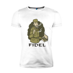 Мужская футболка премиум с принтом Fidel Castro - Фидель Кастро в Курске, 92% хлопок, 8% лайкра | приталенный силуэт, круглый вырез ворота, длина до линии бедра, короткий рукав | castro | cuba | fidel | кастро | куба | лидер | фидель