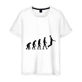Мужская футболка хлопок с принтом Баскетбольная эволюция в Курске, 100% хлопок | прямой крой, круглый вырез горловины, длина до линии бедер, слегка спущенное плечо. | Тематика изображения на принте: баскетбол | баскетболист | дарвин | человек | эволюция