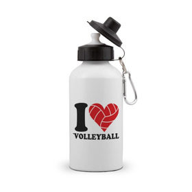 Бутылка спортивная с принтом I love volleyball - Я люблю волейбол в Курске, металл | емкость — 500 мл, в комплекте две пластиковые крышки и карабин для крепления | волейбол