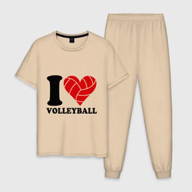 Мужская пижама хлопок с принтом I love volleyball - Я люблю волейбол в Курске, 100% хлопок | брюки и футболка прямого кроя, без карманов, на брюках мягкая резинка на поясе и по низу штанин
 | Тематика изображения на принте: волейбол