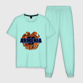 Мужская пижама хлопок с принтом Армения в Курске, 100% хлопок | брюки и футболка прямого кроя, без карманов, на брюках мягкая резинка на поясе и по низу штанин
 | armenia | армянин | герб армении