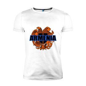 Мужская футболка премиум с принтом Армения в Курске, 92% хлопок, 8% лайкра | приталенный силуэт, круглый вырез ворота, длина до линии бедра, короткий рукав | armenia | армянин | герб армении