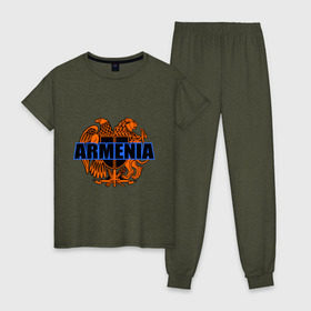 Женская пижама хлопок с принтом Армения в Курске, 100% хлопок | брюки и футболка прямого кроя, без карманов, на брюках мягкая резинка на поясе и по низу штанин | armenia | армянин | герб армении