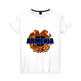 Женская футболка хлопок с принтом Армения в Курске, 100% хлопок | прямой крой, круглый вырез горловины, длина до линии бедер, слегка спущенное плечо | armenia | армянин | герб армении