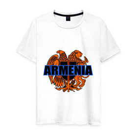Мужская футболка хлопок с принтом Армения в Курске, 100% хлопок | прямой крой, круглый вырез горловины, длина до линии бедер, слегка спущенное плечо. | armenia | армянин | герб армении