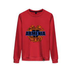Женский свитшот хлопок с принтом Армения в Курске, 100% хлопок | прямой крой, круглый вырез, на манжетах и по низу широкая трикотажная резинка  | armenia | армянин | герб армении