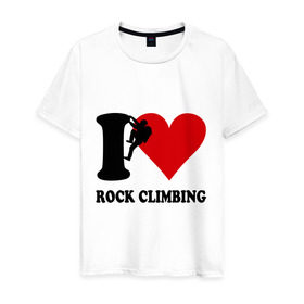 Мужская футболка хлопок с принтом I love rock climbing - Я люблю скалолазание в Курске, 100% хлопок | прямой крой, круглый вырез горловины, длина до линии бедер, слегка спущенное плечо. | Тематика изображения на принте: i love | rock climbing | скалолазание | я люблю