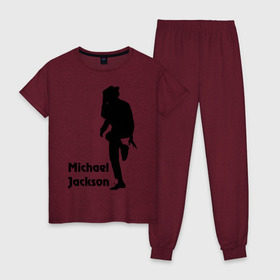 Женская пижама хлопок с принтом Michael Jackson (15) в Курске, 100% хлопок | брюки и футболка прямого кроя, без карманов, на брюках мягкая резинка на поясе и по низу штанин | michael jackson | pop | король | легенда | майкл джексон | поп | силуэт