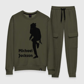 Женский костюм хлопок с принтом Michael Jackson (15) в Курске, 100% хлопок | на свитшоте круглая горловина, мягкая резинка по низу. Брюки заужены к низу, на них два вида карманов: два 