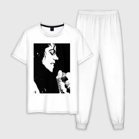 Мужская пижама хлопок с принтом Michael Jackson (14) в Курске, 100% хлопок | брюки и футболка прямого кроя, без карманов, на брюках мягкая резинка на поясе и по низу штанин
 | Тематика изображения на принте: michael jackson | pop | король | легенда | майкл джексон | майкл джексонпортрет | поп