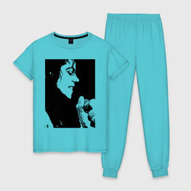 Женская пижама хлопок с принтом Michael Jackson (14) в Курске, 100% хлопок | брюки и футболка прямого кроя, без карманов, на брюках мягкая резинка на поясе и по низу штанин | michael jackson | pop | король | легенда | майкл джексон | майкл джексонпортрет | поп