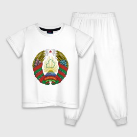 Детская пижама хлопок с принтом Белоруссия герб в Курске, 100% хлопок |  брюки и футболка прямого кроя, без карманов, на брюках мягкая резинка на поясе и по низу штанин
 | белоруссия | герб | государство | минск | республика | символ | снг | страна