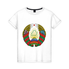 Женская футболка хлопок с принтом Белоруссия герб в Курске, 100% хлопок | прямой крой, круглый вырез горловины, длина до линии бедер, слегка спущенное плечо | белоруссия | герб | государство | минск | республика | символ | снг | страна