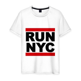 Мужская футболка хлопок с принтом Run New York City в Курске, 100% хлопок | прямой крой, круглый вырез горловины, длина до линии бедер, слегка спущенное плечо. | 