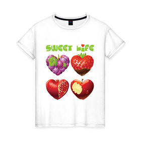Женская футболка хлопок с принтом Sweet Life - Сладкая жизнь в Курске, 100% хлопок | прямой крой, круглый вырез горловины, длина до линии бедер, слегка спущенное плечо | sweet life | конфеты | сладкая жизнь | сладкое | сладости | сладость
