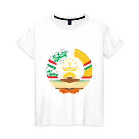 Женская футболка хлопок с принтом Таджикистан герб в Курске, 100% хлопок | прямой крой, круглый вырез горловины, длина до линии бедер, слегка спущенное плечо | герб | государство | символ | снг | страна | таджикинстан