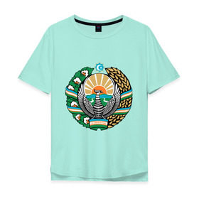 Мужская футболка хлопок Oversize с принтом Узбекистан герб в Курске, 100% хлопок | свободный крой, круглый ворот, “спинка” длиннее передней части | герб | государство | символ | снг | страна | узбекистан