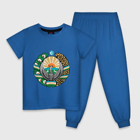 Детская пижама хлопок с принтом Узбекистан герб в Курске, 100% хлопок |  брюки и футболка прямого кроя, без карманов, на брюках мягкая резинка на поясе и по низу штанин
 | герб | государство | символ | снг | страна | узбекистан