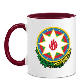 Кружка двухцветная с принтом Азербайджан герб в Курске, керамика | объем — 330 мл, диаметр — 80 мм. Цветная ручка и кайма сверху, в некоторых цветах — вся внутренняя часть | азербайджан | азербайджан герб | политические