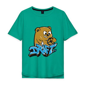 Мужская футболка хлопок Oversize с принтом Drift bear в Курске, 100% хлопок | свободный крой, круглый ворот, “спинка” длиннее передней части | auto | drift bear | авто | автомобильные | машины | медведь | тачки | тюнинг