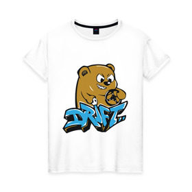 Женская футболка хлопок с принтом Drift bear в Курске, 100% хлопок | прямой крой, круглый вырез горловины, длина до линии бедер, слегка спущенное плечо | auto | drift bear | авто | автомобильные | машины | медведь | тачки | тюнинг