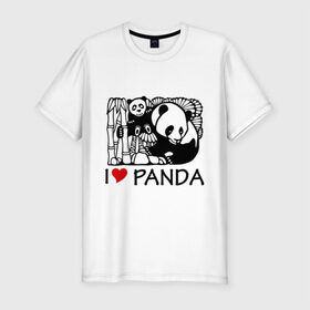 Мужская футболка премиум с принтом I love panda в Курске, 92% хлопок, 8% лайкра | приталенный силуэт, круглый вырез ворота, длина до линии бедра, короткий рукав | панда