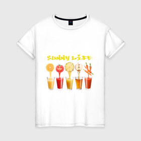 Женская футболка хлопок с принтом Sunny Life - Солнечная жизнь в Курске, 100% хлопок | прямой крой, круглый вырез горловины, длина до линии бедер, слегка спущенное плечо | 